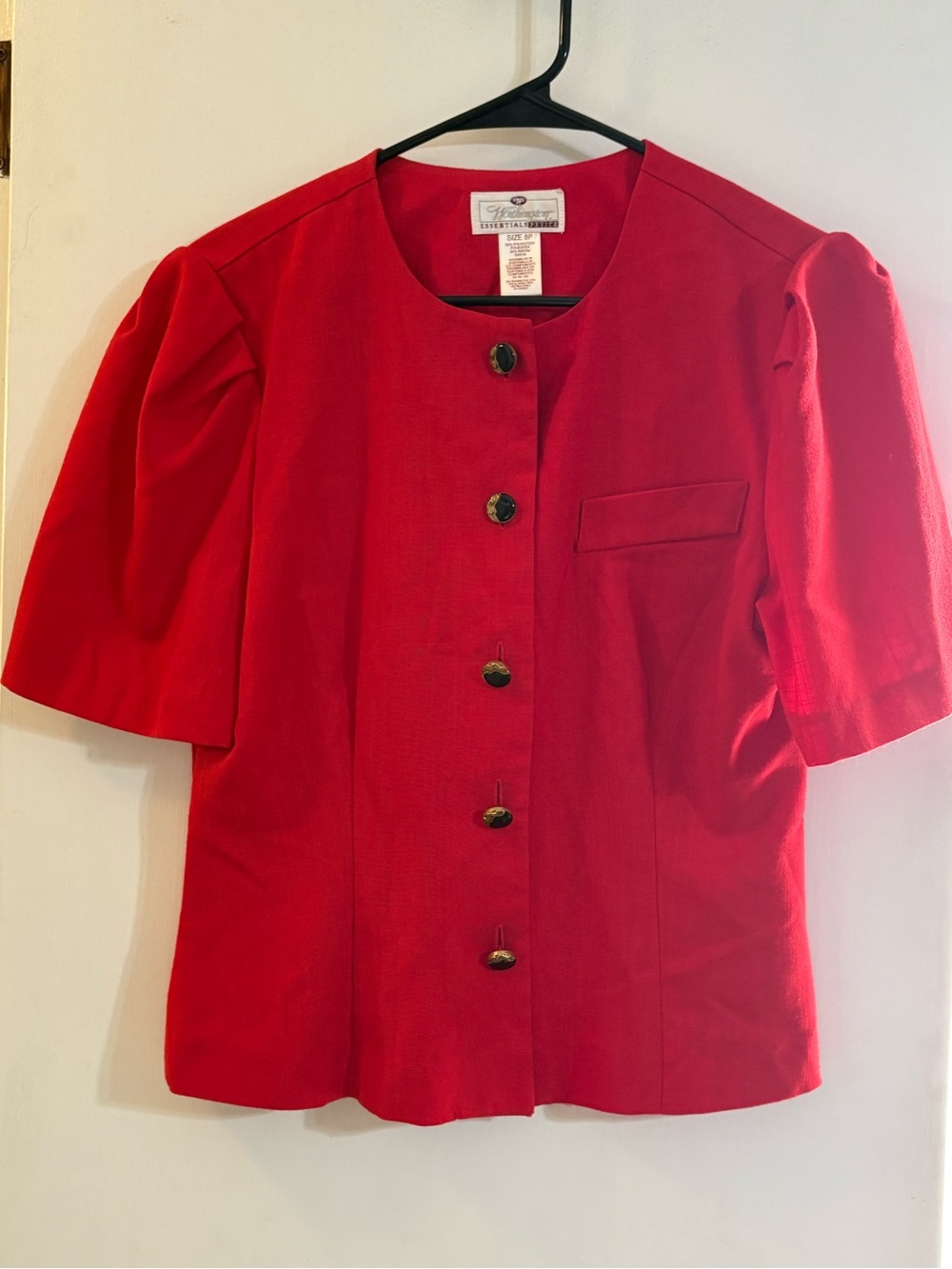 Vintage Worthington Essentials Red Puff Short Sleeve Blazer Jacket Blouse 8P
